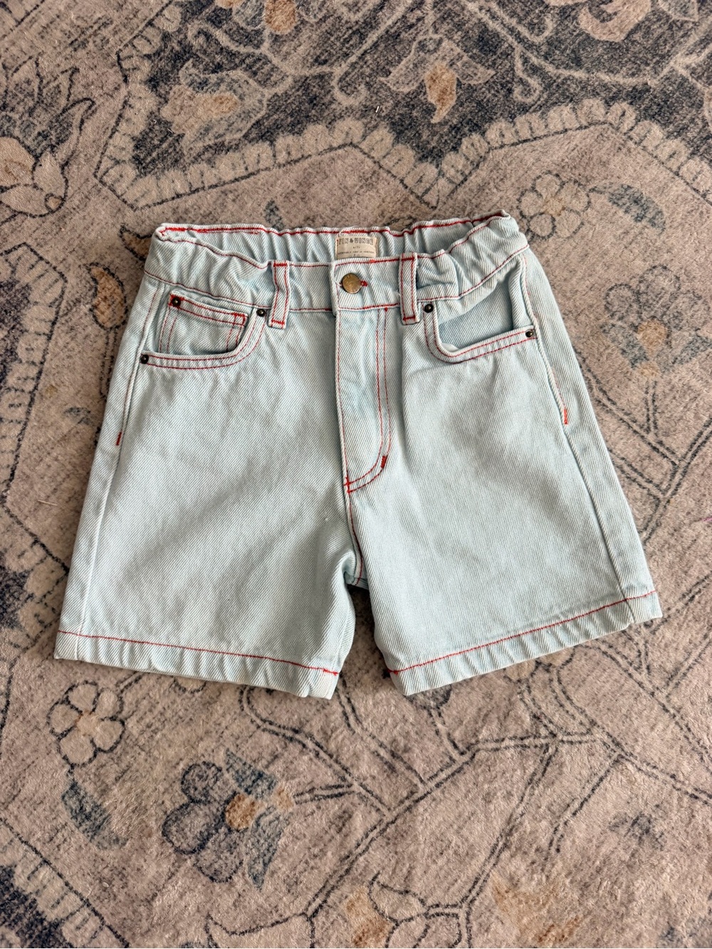 Fin and Vince Light Blue Denim Shorts with Red crab Contrast Stitching size 6/7